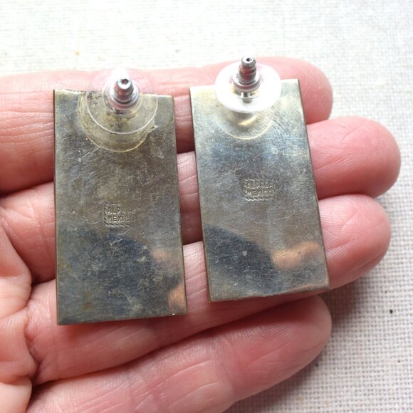 Vintage Alpaca Silver & Abalone Earrings - Picture 5 of 6